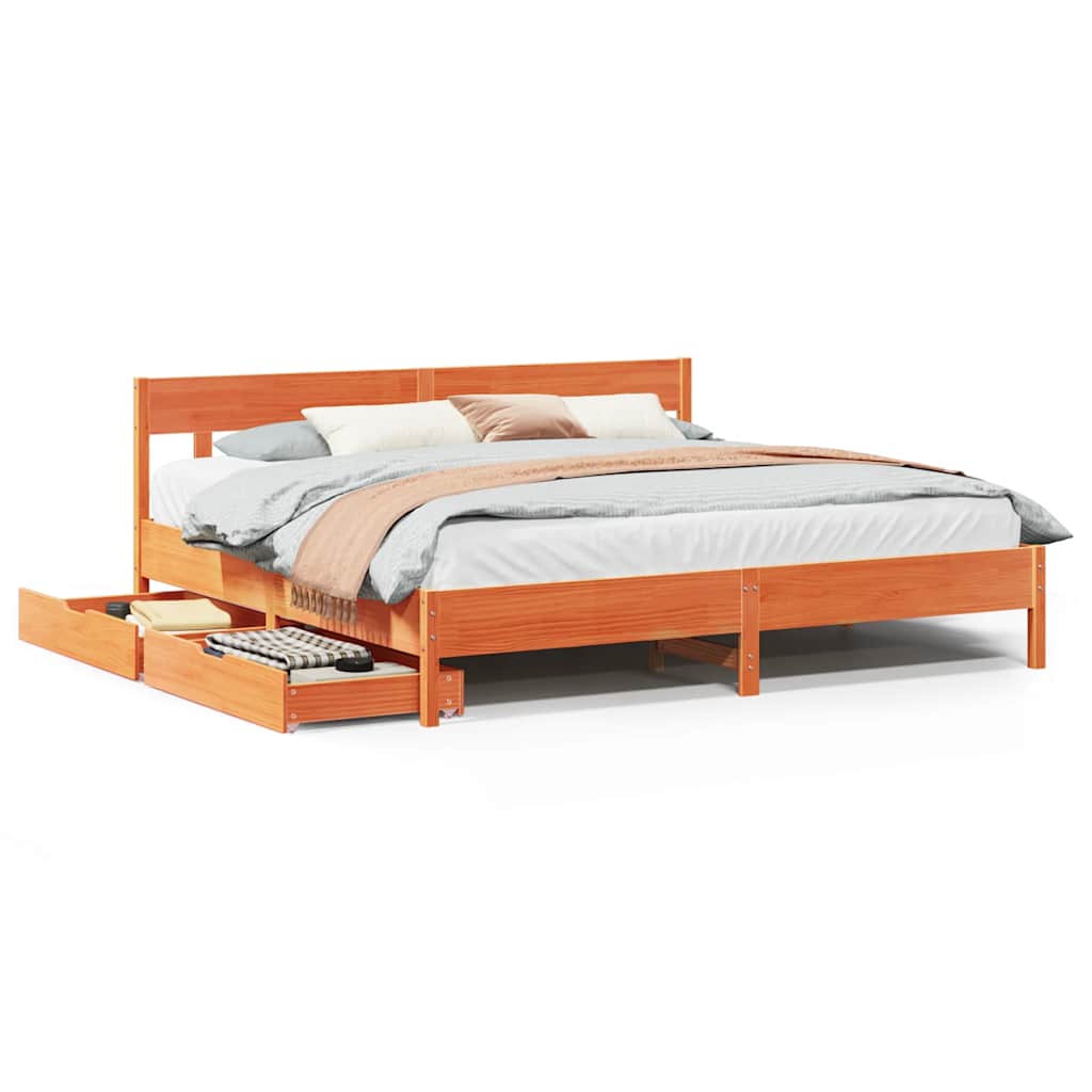 Bedframe zonder matras massief grenenhout wasbruin 200x200 cm is nu te koop bij PeponiXL, paradijselijk wonen!