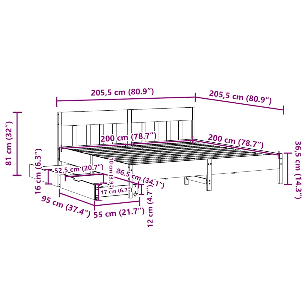 Bedframe zonder matras massief grenenhout wasbruin 200x200 cm is nu te koop bij PeponiXL, paradijselijk wonen!