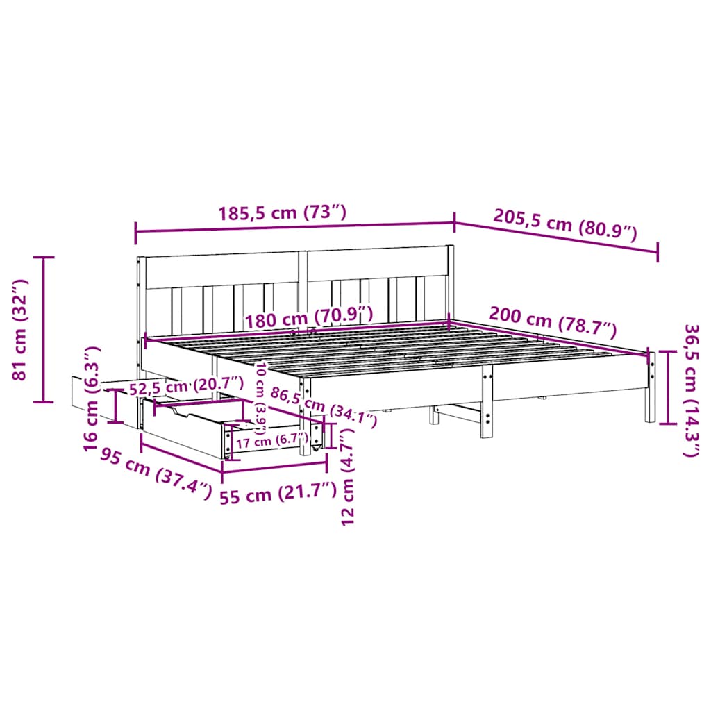 Bedframe zonder matras massief grenenhout wasbruin 180x200 cm is nu te koop bij PeponiXL, paradijselijk wonen!