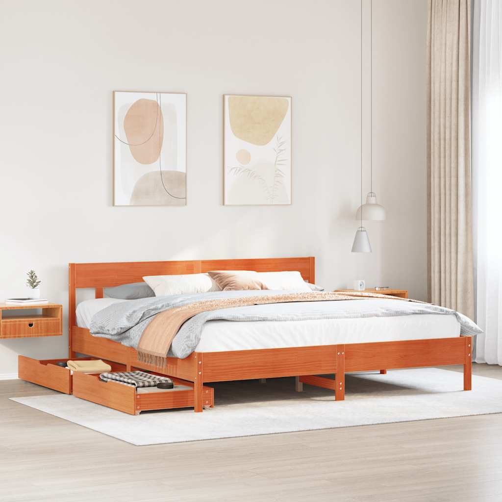 Bedframe zonder matras massief grenenhout wasbruin 180x200 cm is nu te koop bij PeponiXL, paradijselijk wonen!