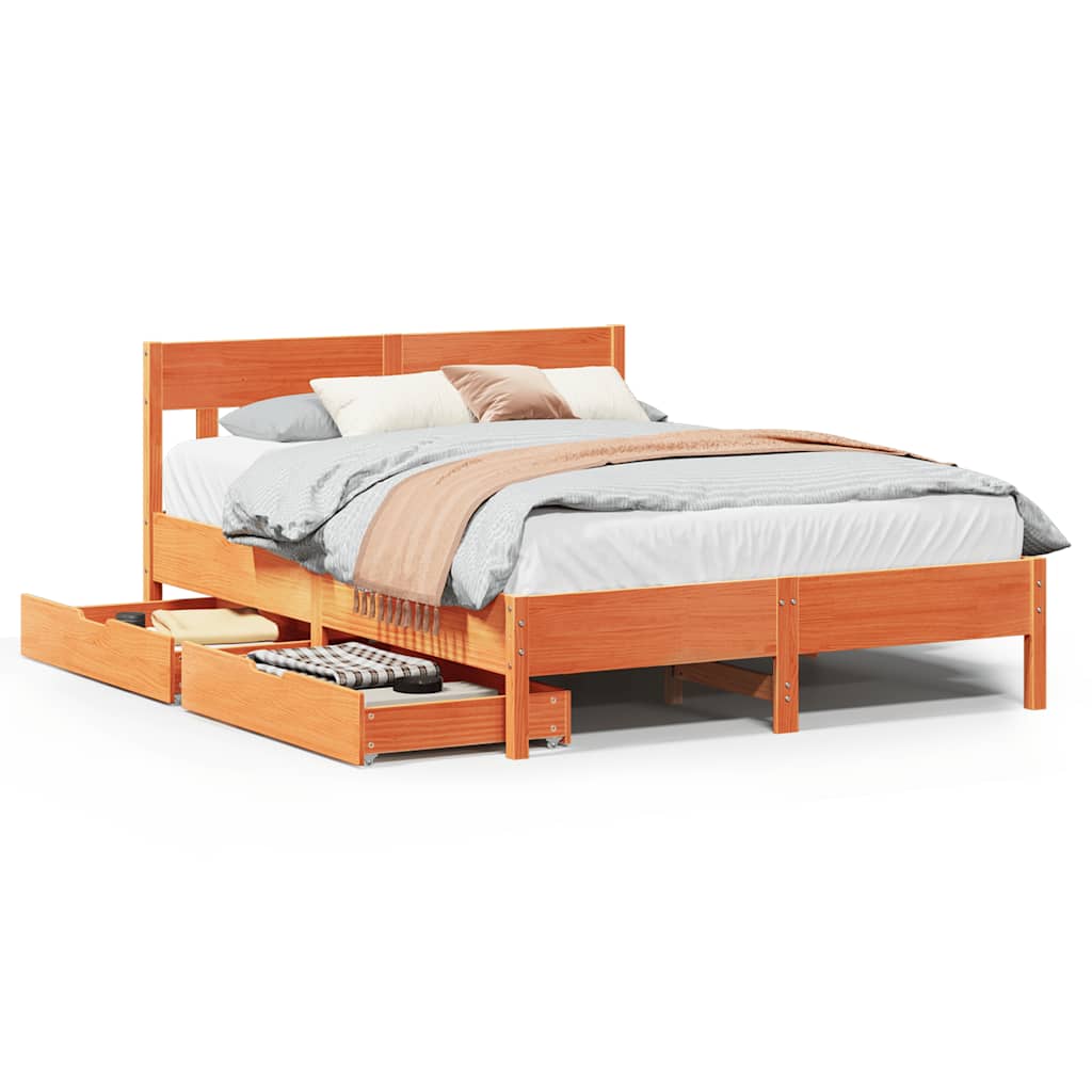 Bedframe zonder matras massief grenenhout wasbruin 150x200 cm is nu te koop bij PeponiXL, paradijselijk wonen!
