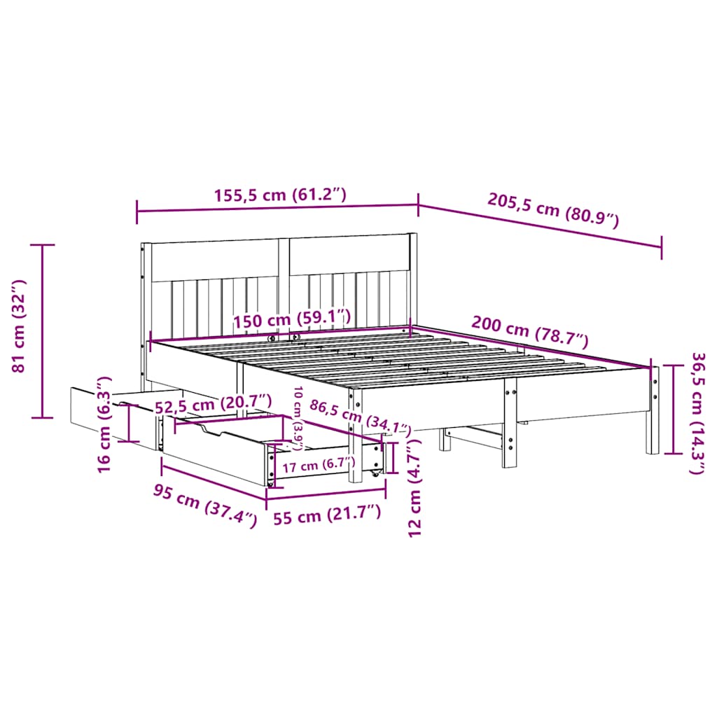 Bedframe zonder matras massief grenenhout wasbruin 150x200 cm is nu te koop bij PeponiXL, paradijselijk wonen!