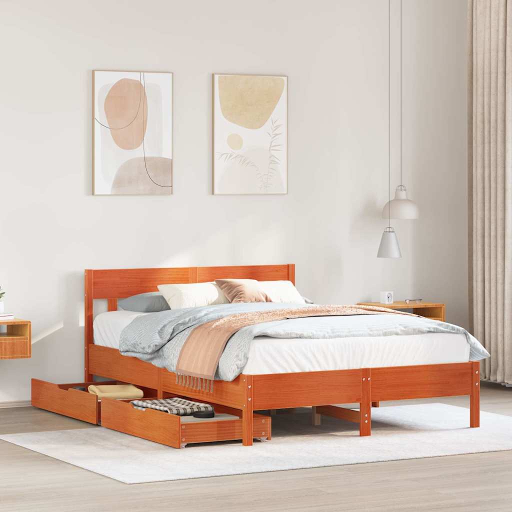 Bedframe zonder matras massief grenenhout wasbruin 140x200 cm is nu te koop bij PeponiXL, paradijselijk wonen!