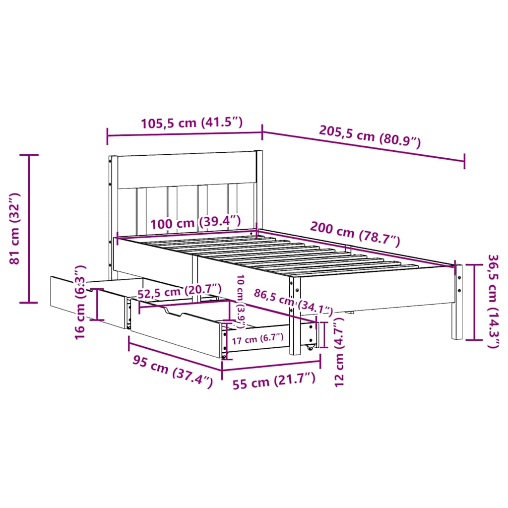 Bedframe zonder matras massief grenenhout wasbruin 100x200 cm is nu te koop bij PeponiXL, paradijselijk wonen!