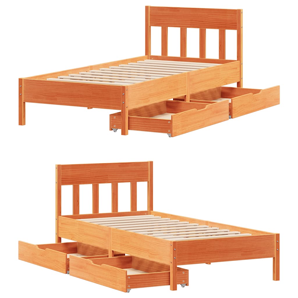 Bedframe zonder matras massief grenenhout wasbruin 90x200 cm is nu te koop bij PeponiXL, paradijselijk wonen!