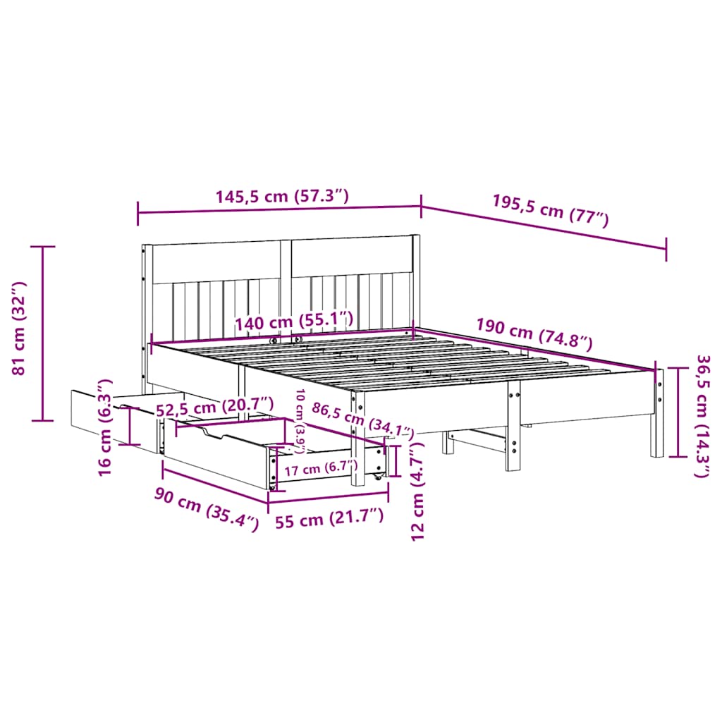 Bedframe zonder matras massief grenenhout 140x190 cm is nu te koop bij PeponiXL, paradijselijk wonen!