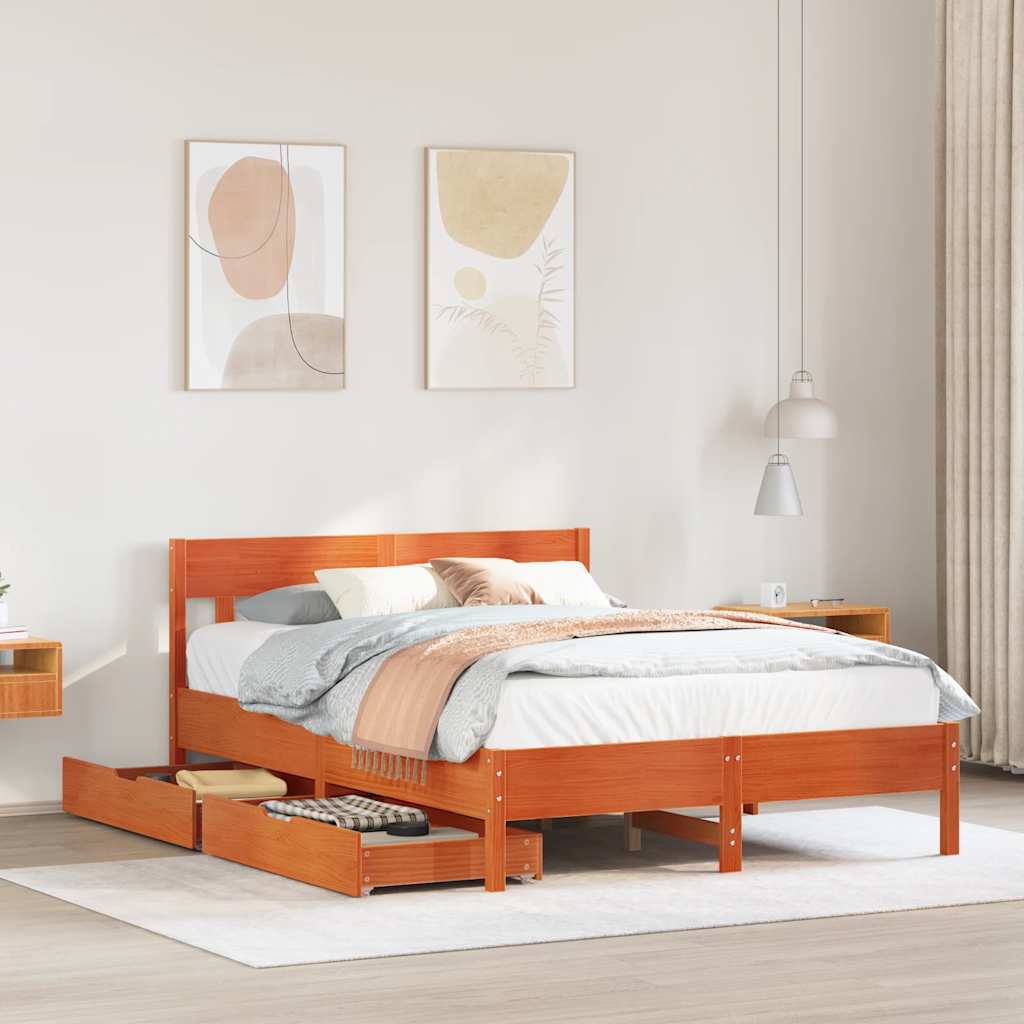 Bed met matras massief grenenhout wasbruin 140x190 cm is nu te koop bij PeponiXL, paradijselijk wonen!