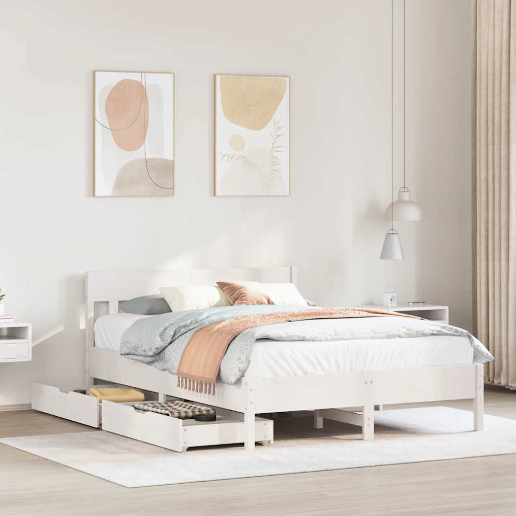 Bedframe zonder matras massief grenenhout wit 135x190 cm is nu te koop bij PeponiXL, paradijselijk wonen!