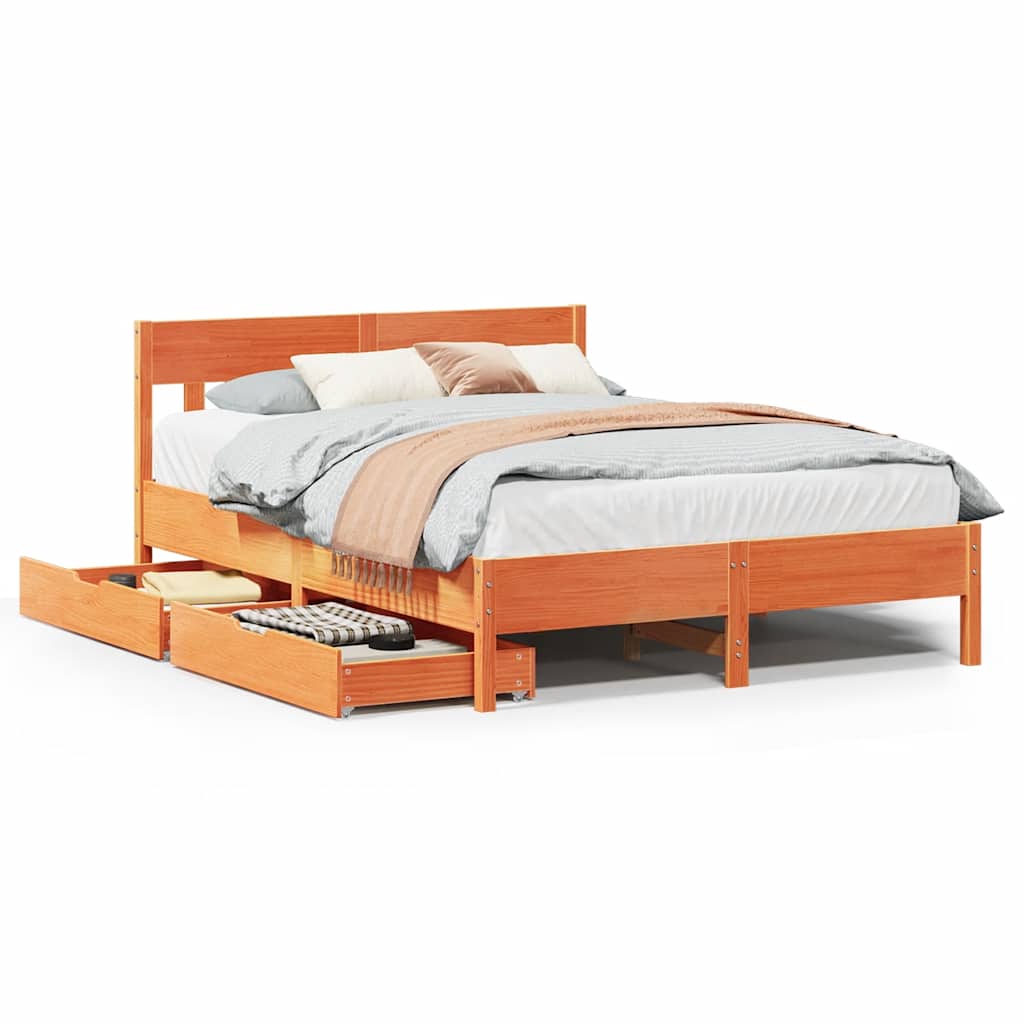 Bedframe zonder matras massief grenenhout wasbruin 135x190 cm is nu te koop bij PeponiXL, paradijselijk wonen!
