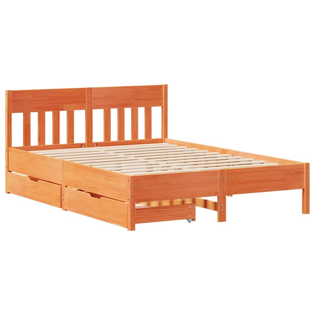 Bedframe zonder matras massief grenenhout wasbruin 135x190 cm is nu te koop bij PeponiXL, paradijselijk wonen!