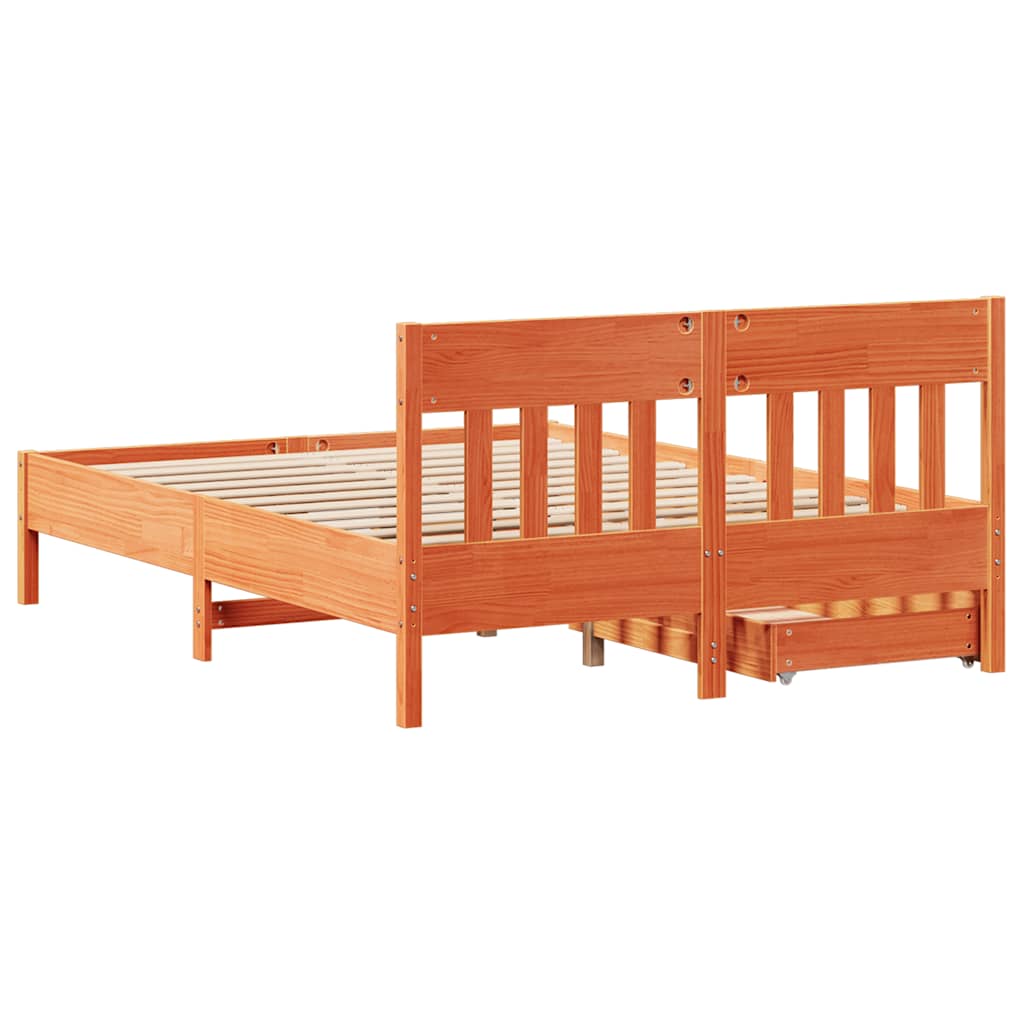Bedframe zonder matras massief grenenhout wasbruin 135x190 cm is nu te koop bij PeponiXL, paradijselijk wonen!