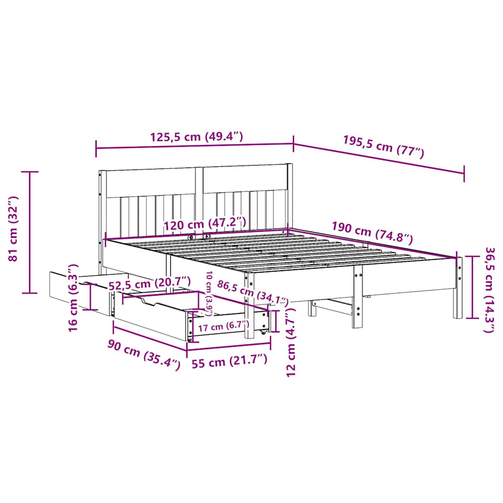 Bedframe zonder matras massief grenenhout wasbruin 120x190 cm is nu te koop bij PeponiXL, paradijselijk wonen!