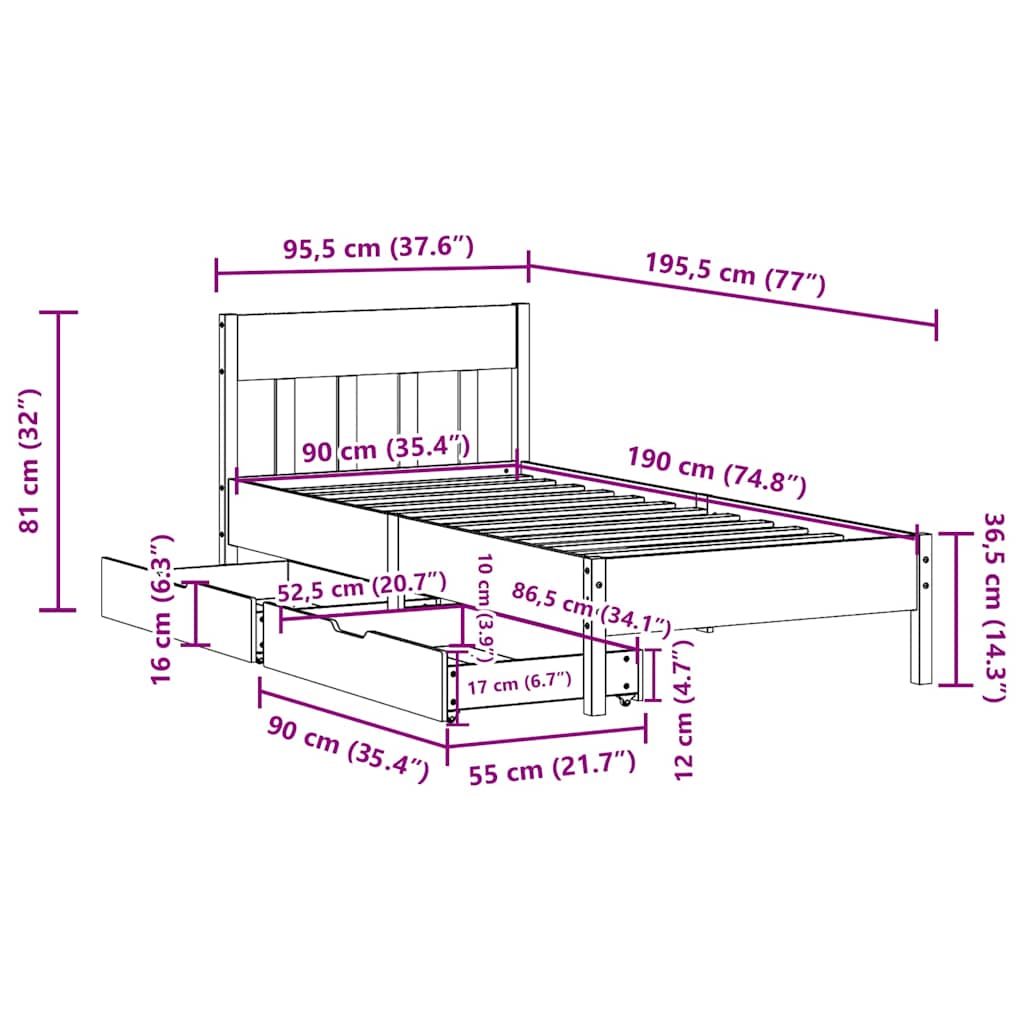 Bedframe zonder matras massief grenenhout wit 90x190 cm is nu te koop bij PeponiXL, paradijselijk wonen!