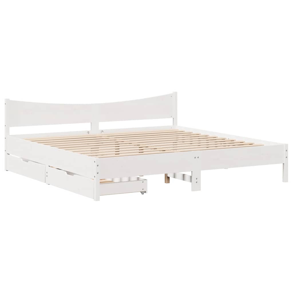 Bedframe met lades massief grenenhout wit 200x200 cm is nu te koop bij PeponiXL, paradijselijk wonen!
