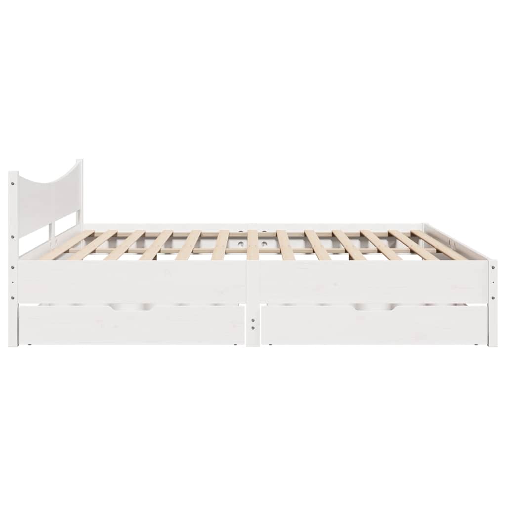 Bedframe met lades massief grenenhout wit 200x200 cm is nu te koop bij PeponiXL, paradijselijk wonen!