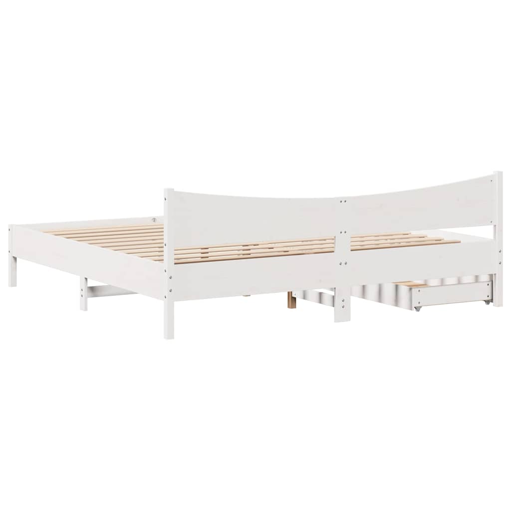 Bedframe met lades massief grenenhout wit 200x200 cm is nu te koop bij PeponiXL, paradijselijk wonen!