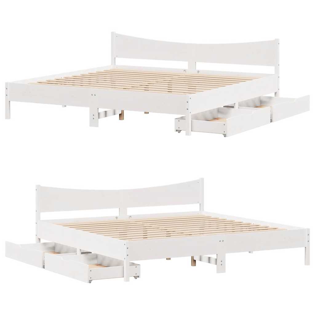 Bedframe met lades massief grenenhout wit 200x200 cm is nu te koop bij PeponiXL, paradijselijk wonen!