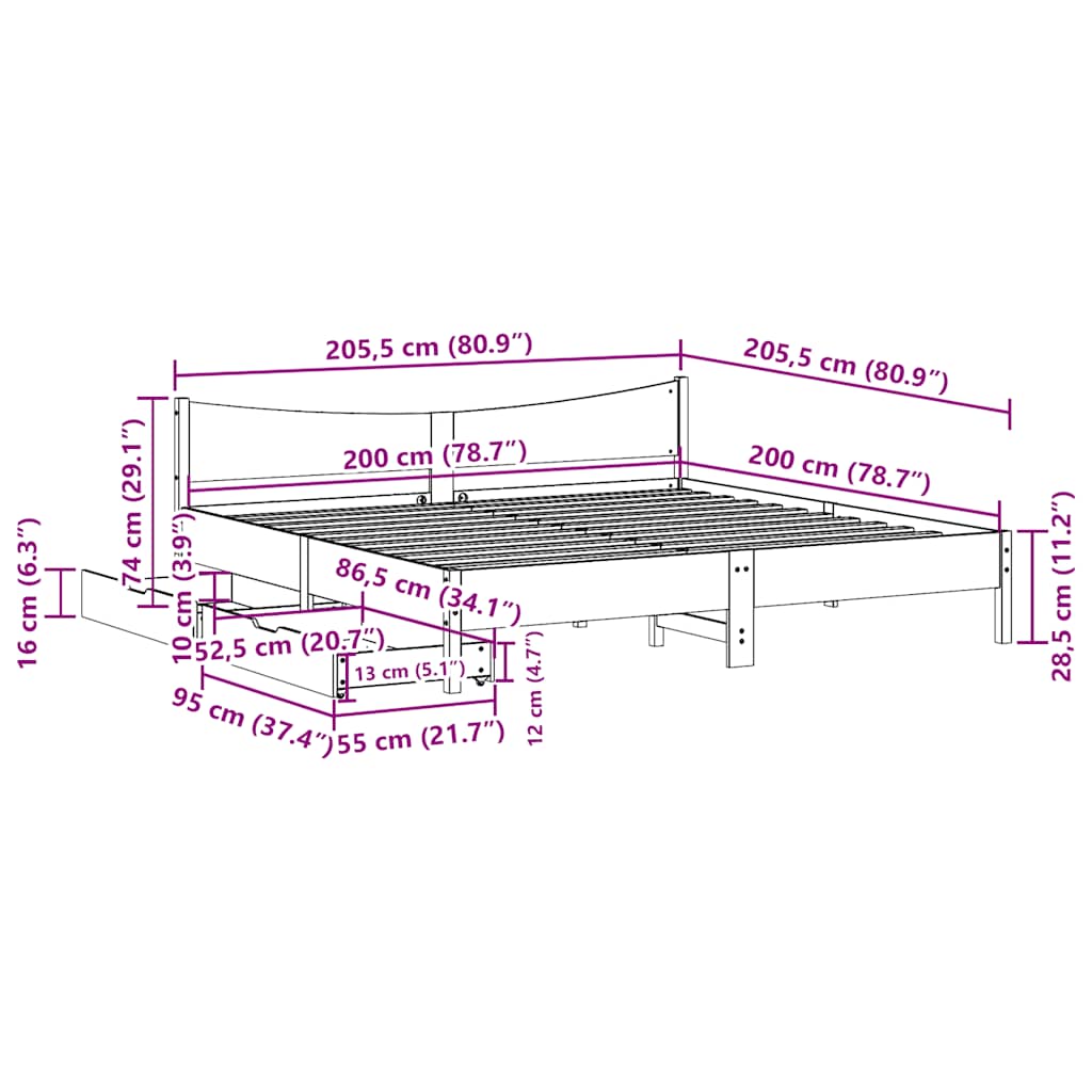 Bedframe met lades massief grenenhout wit 200x200 cm is nu te koop bij PeponiXL, paradijselijk wonen!