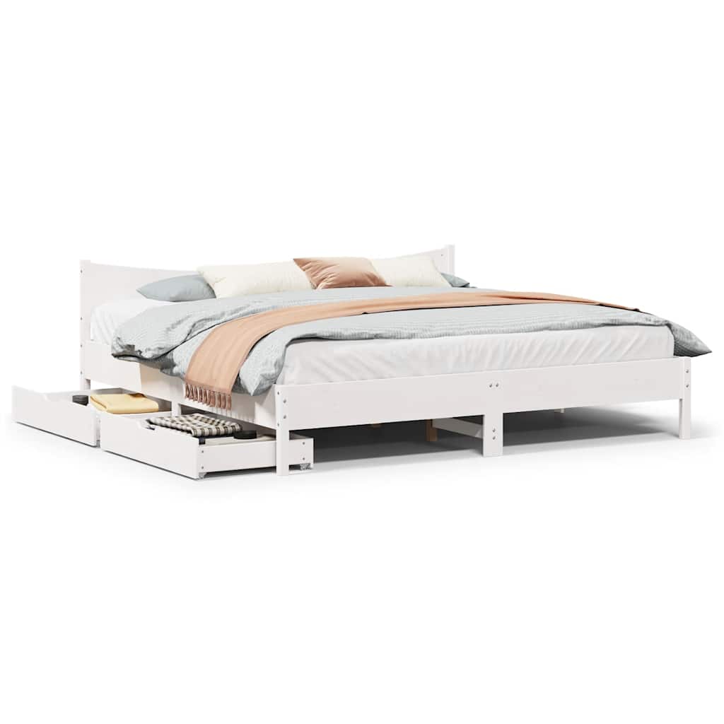Bedframe met lades massief grenenhout wit 200x200 cm is nu te koop bij PeponiXL, paradijselijk wonen!