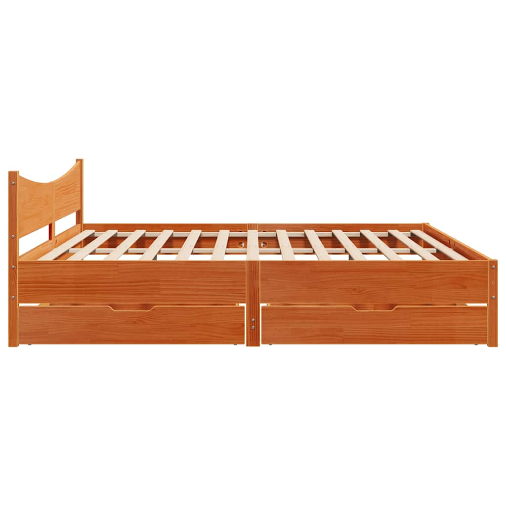 Bedframe met lades massief grenenhout wasbruin 200x200 cm is nu te koop bij PeponiXL, paradijselijk wonen!