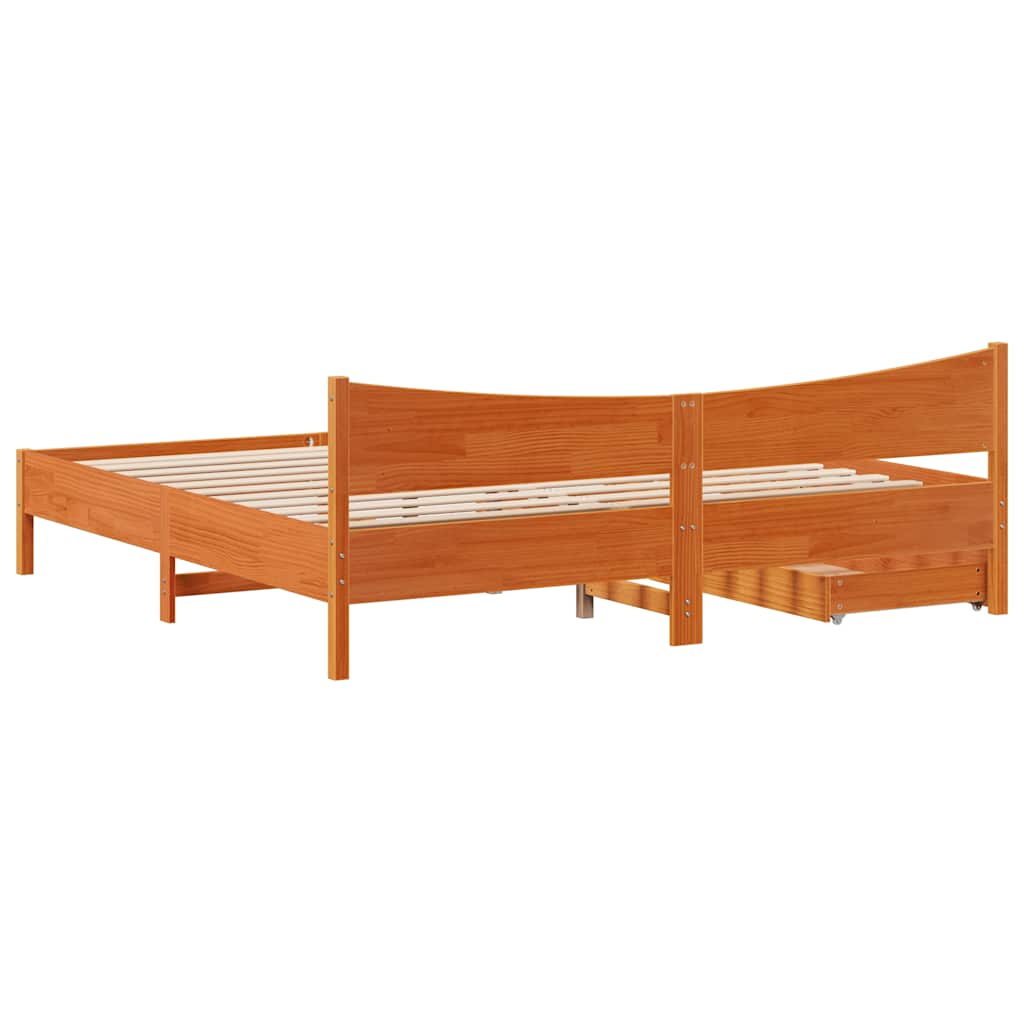 Bedframe met lades massief grenenhout wasbruin 200x200 cm is nu te koop bij PeponiXL, paradijselijk wonen!