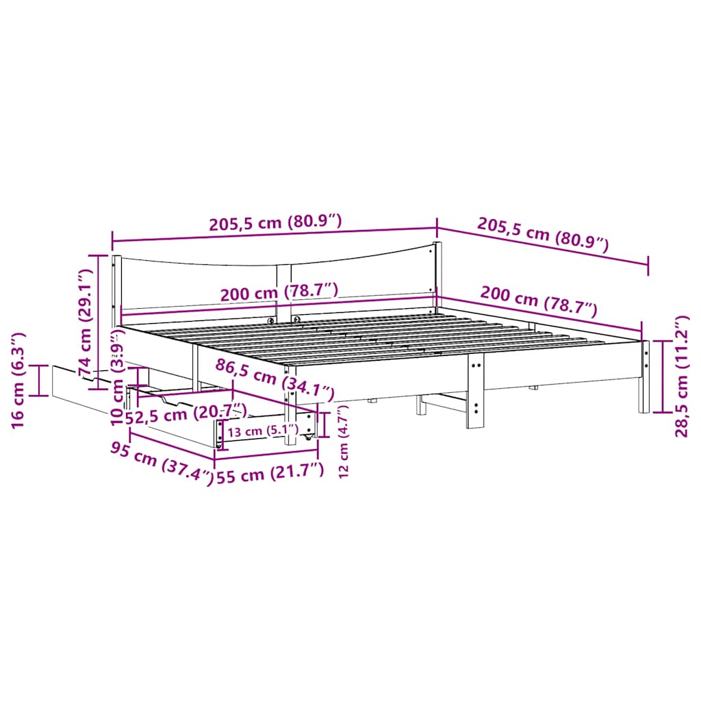 Bedframe met lades massief grenenhout wasbruin 200x200 cm is nu te koop bij PeponiXL, paradijselijk wonen!