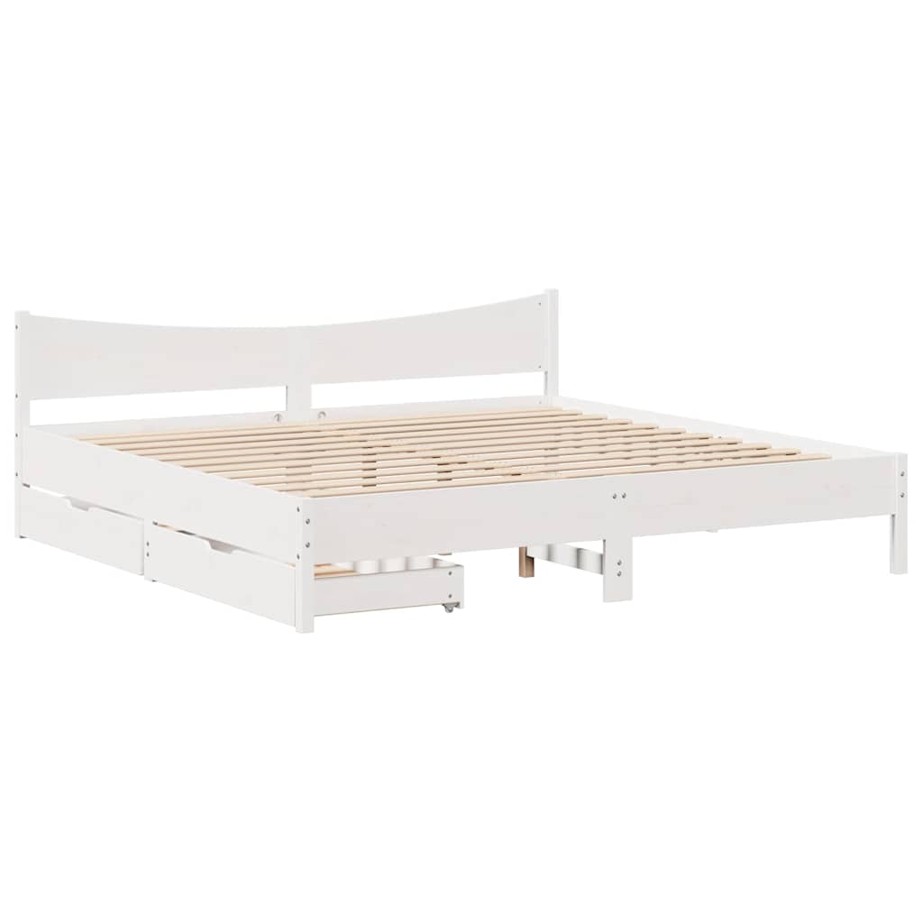 Bedframe met lades massief grenenhout wit 180x200 cm is nu te koop bij PeponiXL, paradijselijk wonen!