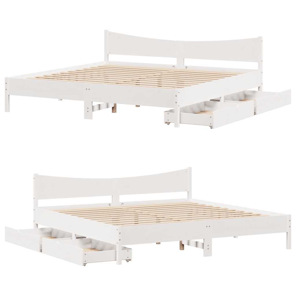 Bedframe met lades massief grenenhout wit 180x200 cm is nu te koop bij PeponiXL, paradijselijk wonen!