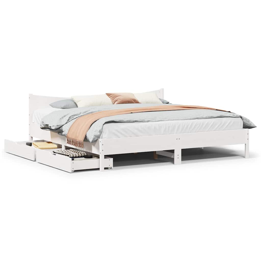 Bedframe met lades massief grenenhout wit 180x200 cm is nu te koop bij PeponiXL, paradijselijk wonen!