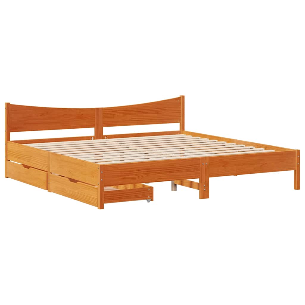 Bedframe met lades massief grenenhout wasbruin 180x200 cm is nu te koop bij PeponiXL, paradijselijk wonen!