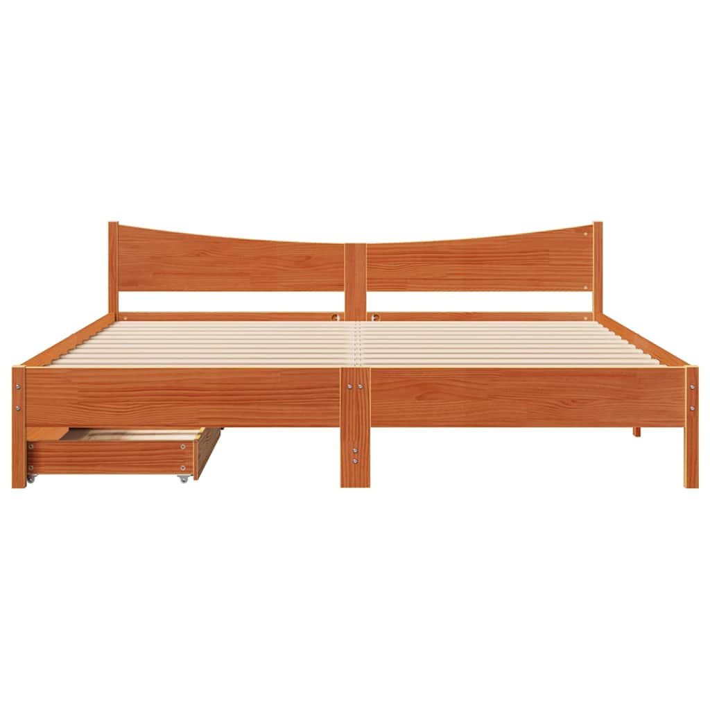 Bedframe met lades massief grenenhout wasbruin 180x200 cm is nu te koop bij PeponiXL, paradijselijk wonen!