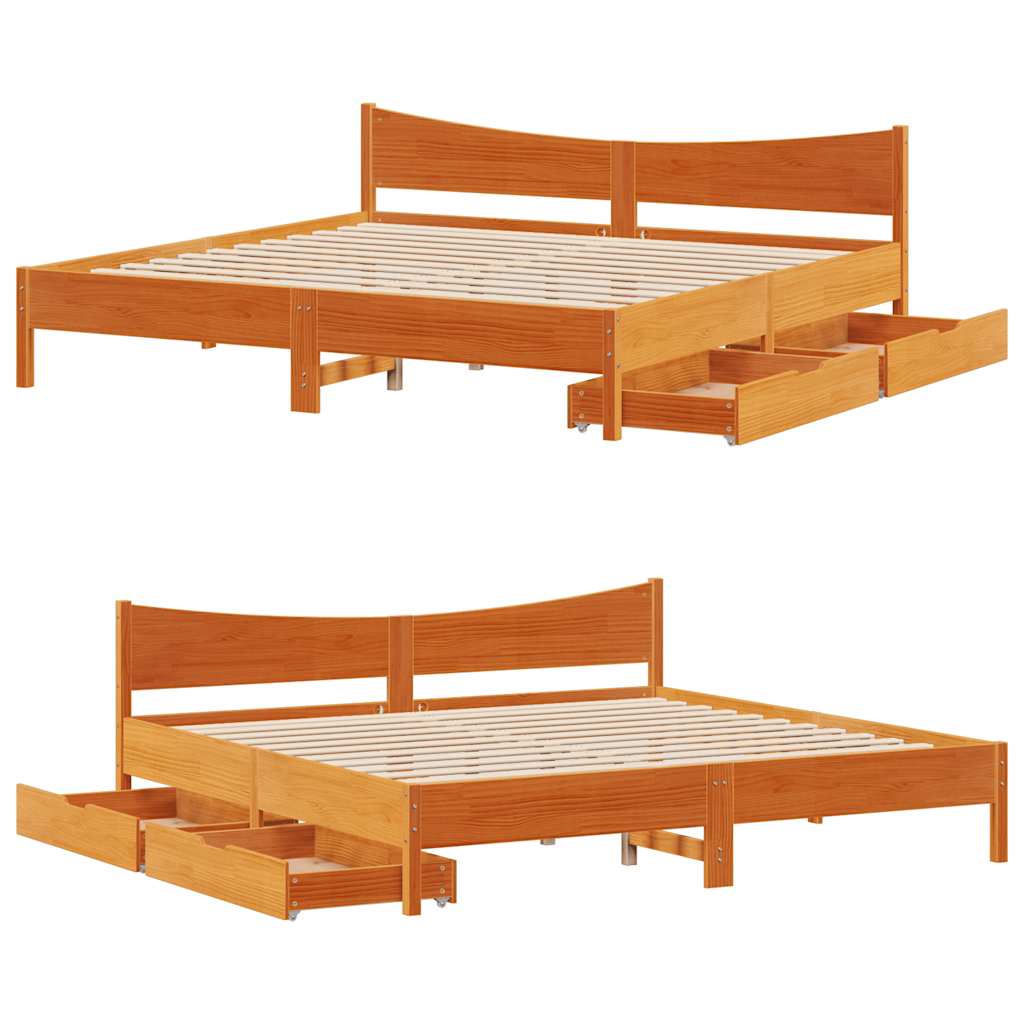 Bedframe met lades massief grenenhout wasbruin 180x200 cm is nu te koop bij PeponiXL, paradijselijk wonen!