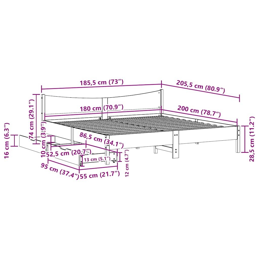 Bedframe met lades massief grenenhout wasbruin 180x200 cm is nu te koop bij PeponiXL, paradijselijk wonen!