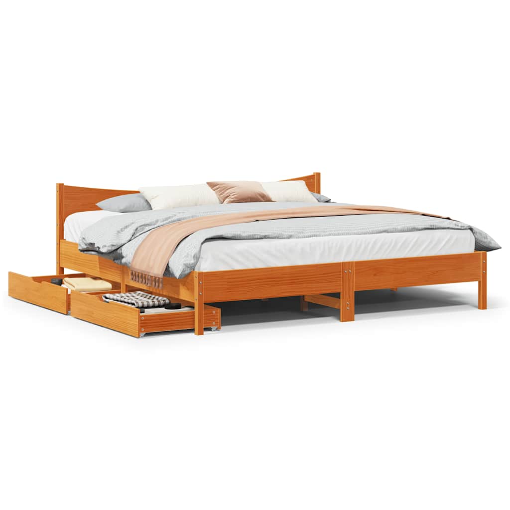 Bedframe met lades massief grenenhout wasbruin 180x200 cm is nu te koop bij PeponiXL, paradijselijk wonen!