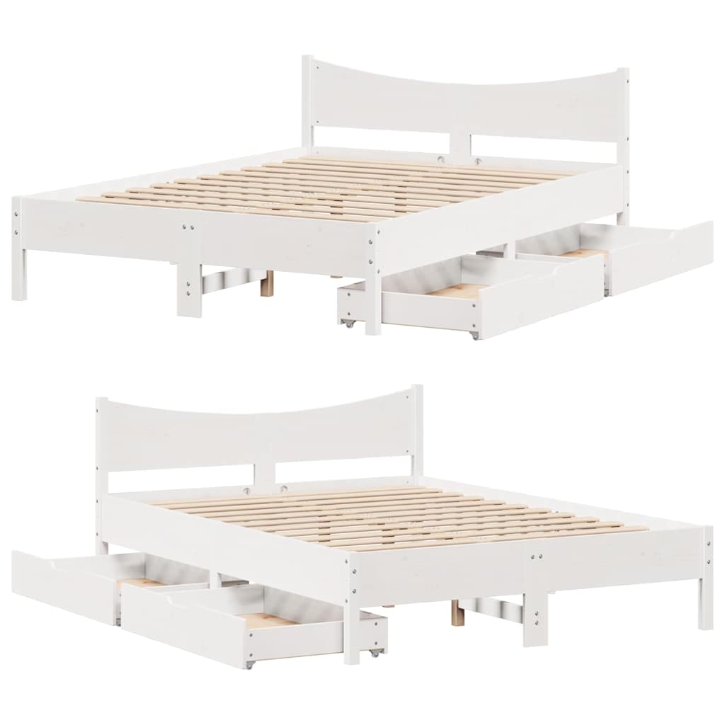 Bedframe met lades massief grenenhout wit 150x200 cm is nu te koop bij PeponiXL, paradijselijk wonen!