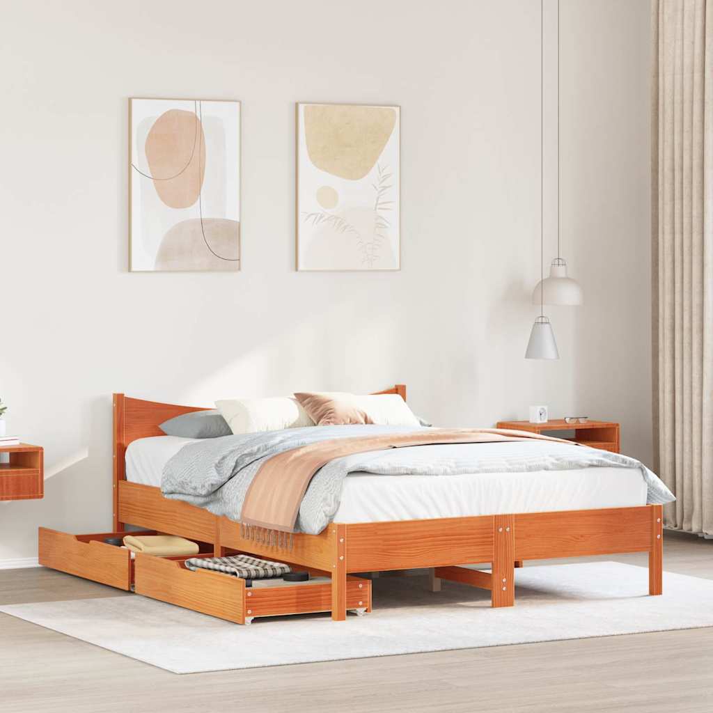Bedframe met lades massief grenenhout wasbruin 150x200 cm is nu te koop bij PeponiXL, paradijselijk wonen!
