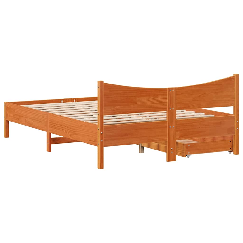Bedframe met lades massief grenenhout wasbruin 150x200 cm is nu te koop bij PeponiXL, paradijselijk wonen!