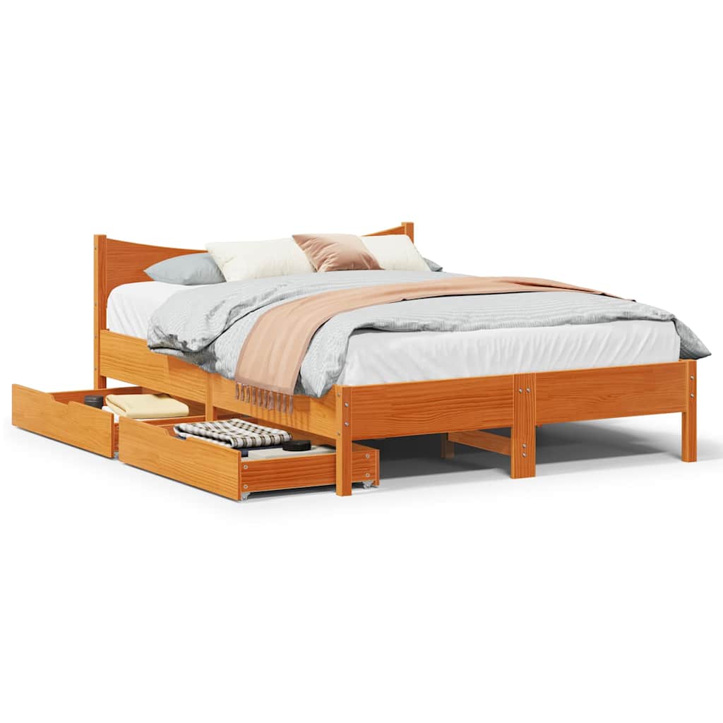Bedframe met lades massief grenenhout wasbruin 150x200 cm is nu te koop bij PeponiXL, paradijselijk wonen!