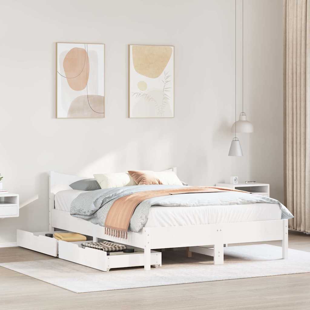 Bedframe met lades massief grenenhout wit 140x200 cm is nu te koop bij PeponiXL, paradijselijk wonen!