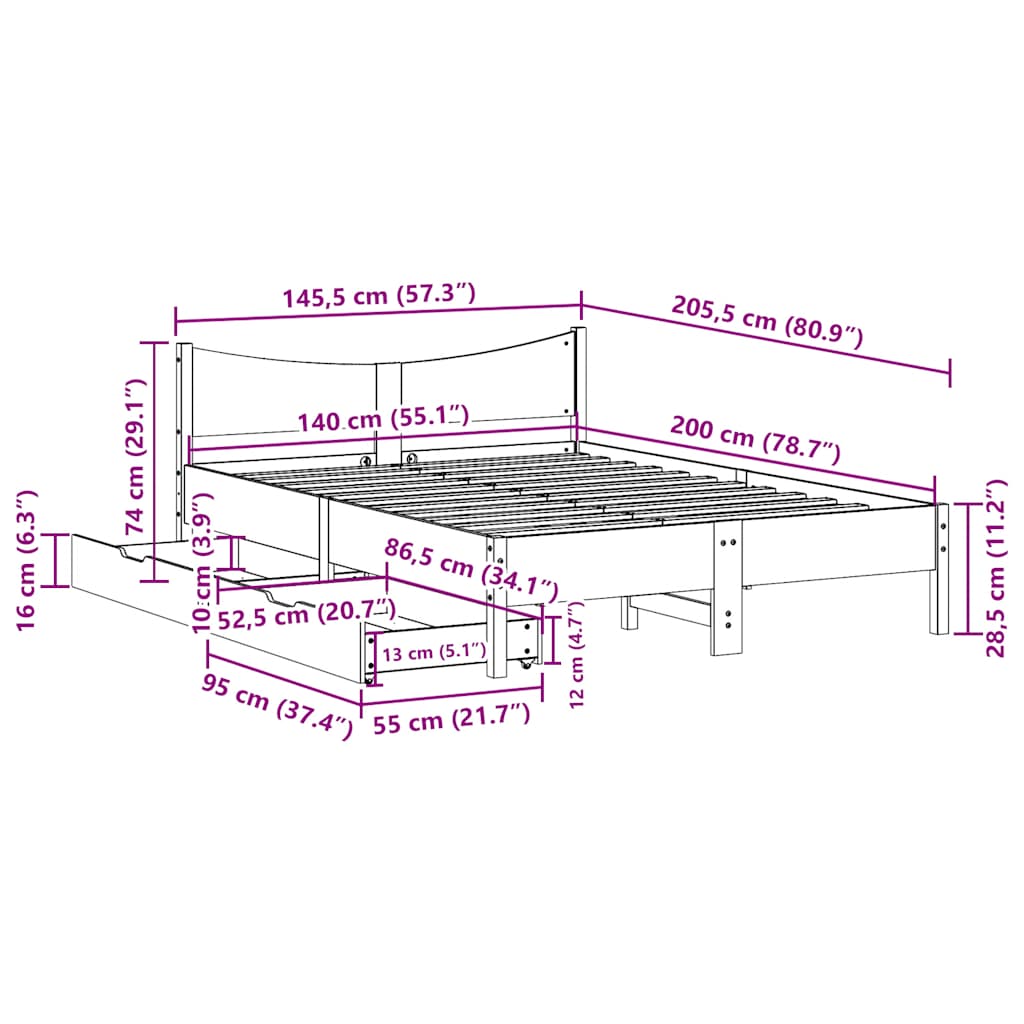 Bedframe met lades massief grenenhout wit 140x200 cm is nu te koop bij PeponiXL, paradijselijk wonen!