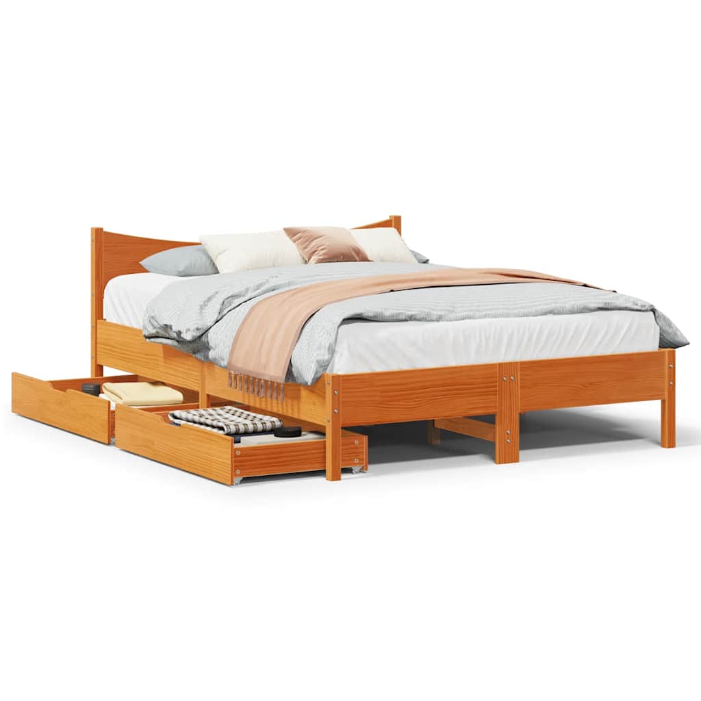Bedframe met lades massief grenenhout wasbruin 140x200 cm is nu te koop bij PeponiXL, paradijselijk wonen!