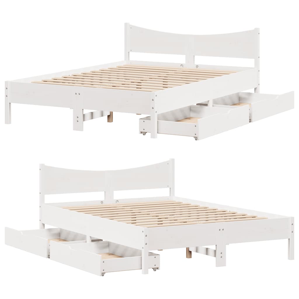 Bedframe met lades massief grenenhout wit 120x200 cm is nu te koop bij PeponiXL, paradijselijk wonen!