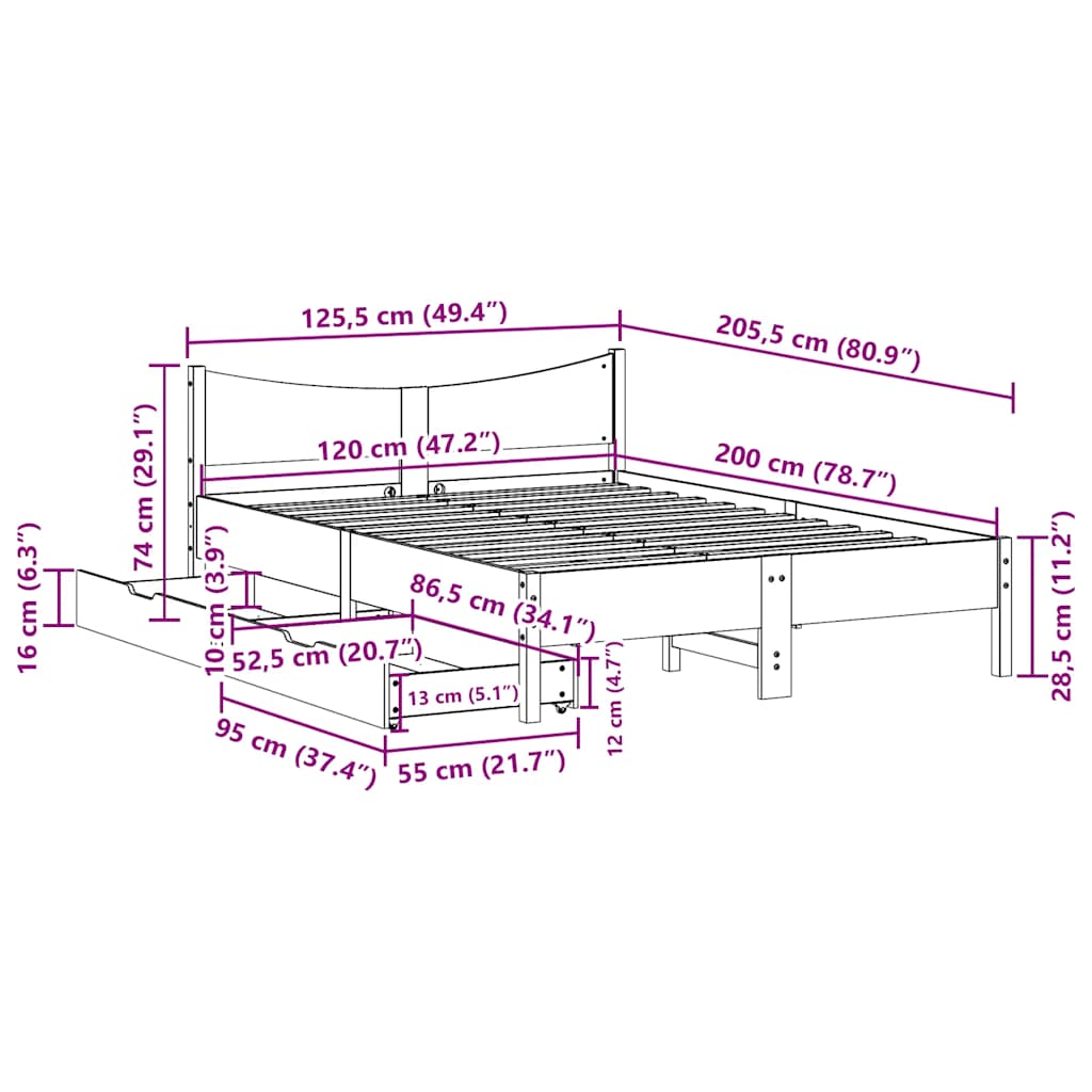 Bedframe met lades massief grenenhout wasbruin 120x200 cm is nu te koop bij PeponiXL, paradijselijk wonen!