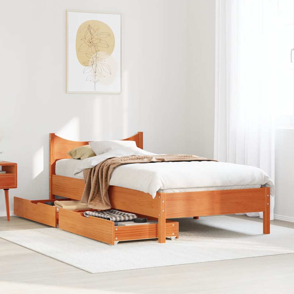 Bedframe met lades massief grenenhout wasbruin 100x200 cm is nu te koop bij PeponiXL, paradijselijk wonen!