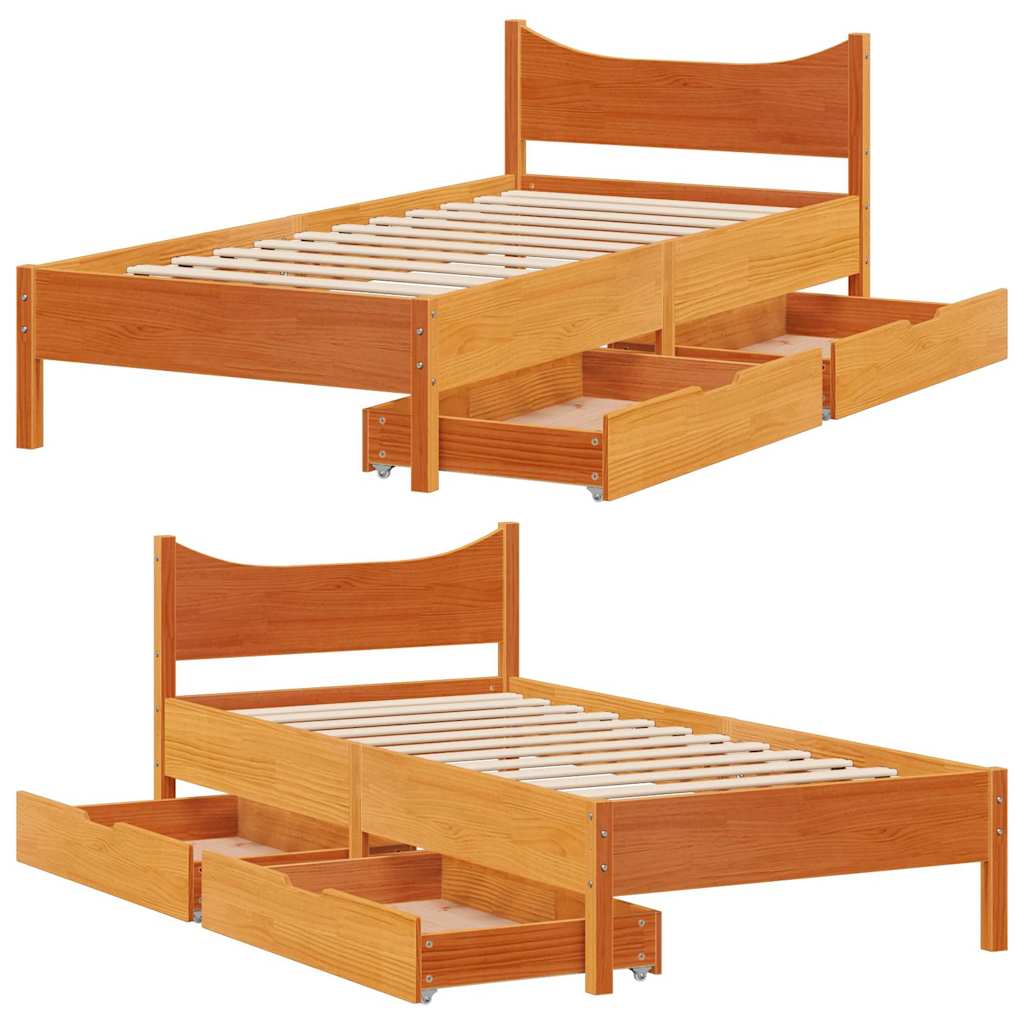 Bedframe met lades massief grenenhout wasbruin 100x200 cm is nu te koop bij PeponiXL, paradijselijk wonen!