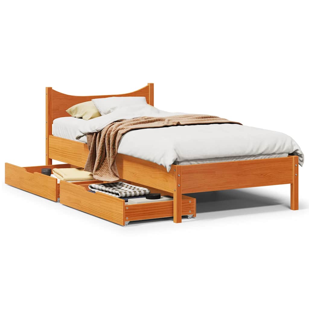 Bedframe met lades massief grenenhout wasbruin 100x200 cm is nu te koop bij PeponiXL, paradijselijk wonen!