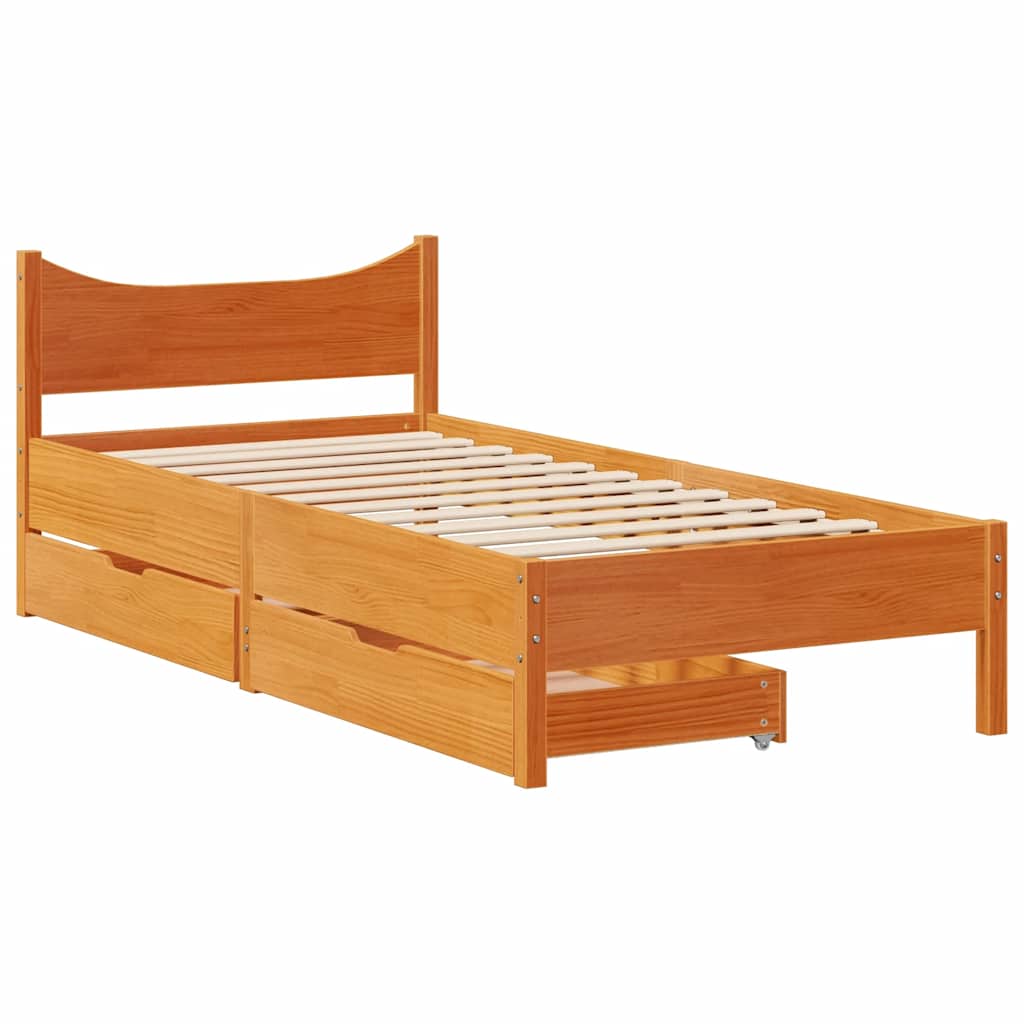 Bedframe met lades massief grenenhout wasbruin 90x200 cm is nu te koop bij PeponiXL, paradijselijk wonen!
