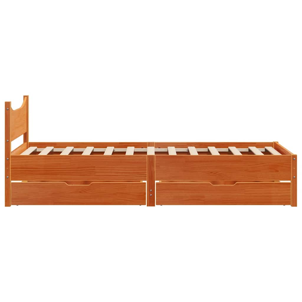 Bedframe met lades massief grenenhout wasbruin 90x200 cm is nu te koop bij PeponiXL, paradijselijk wonen!