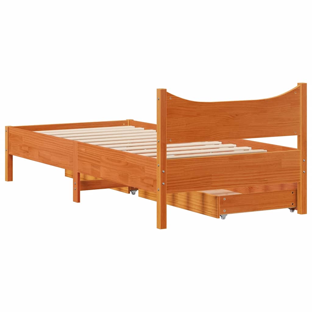 Bedframe met lades massief grenenhout wasbruin 90x200 cm is nu te koop bij PeponiXL, paradijselijk wonen!