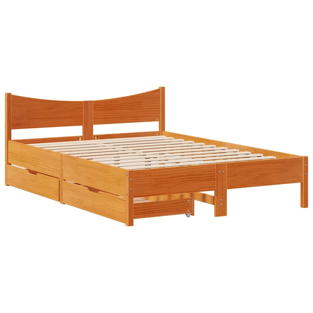 Bedframe met lades massief grenenhout wasbruin 140x190 cm is nu te koop bij PeponiXL, paradijselijk wonen!